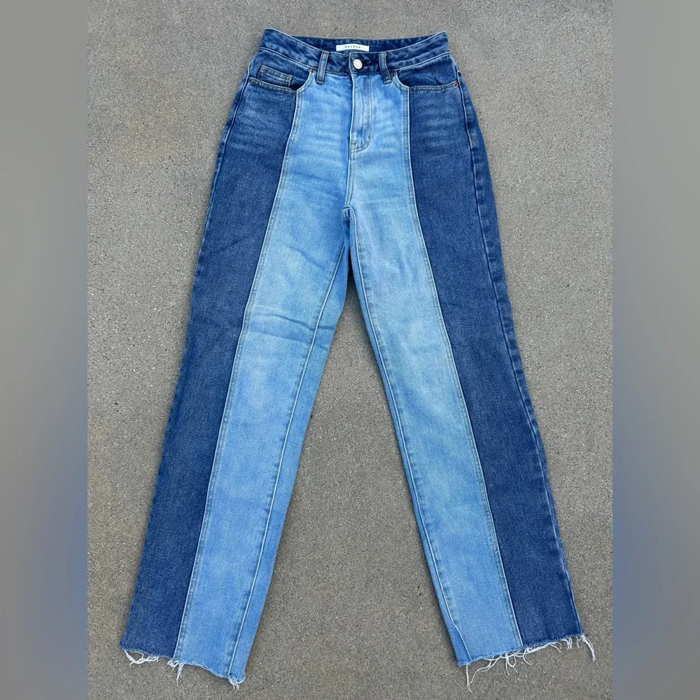 Pacsun 90's Boyfiend Two Tone High Rise 5 Pocket Long Leg Denim Blue Jeans Sz 25 - Picture 2 of 11